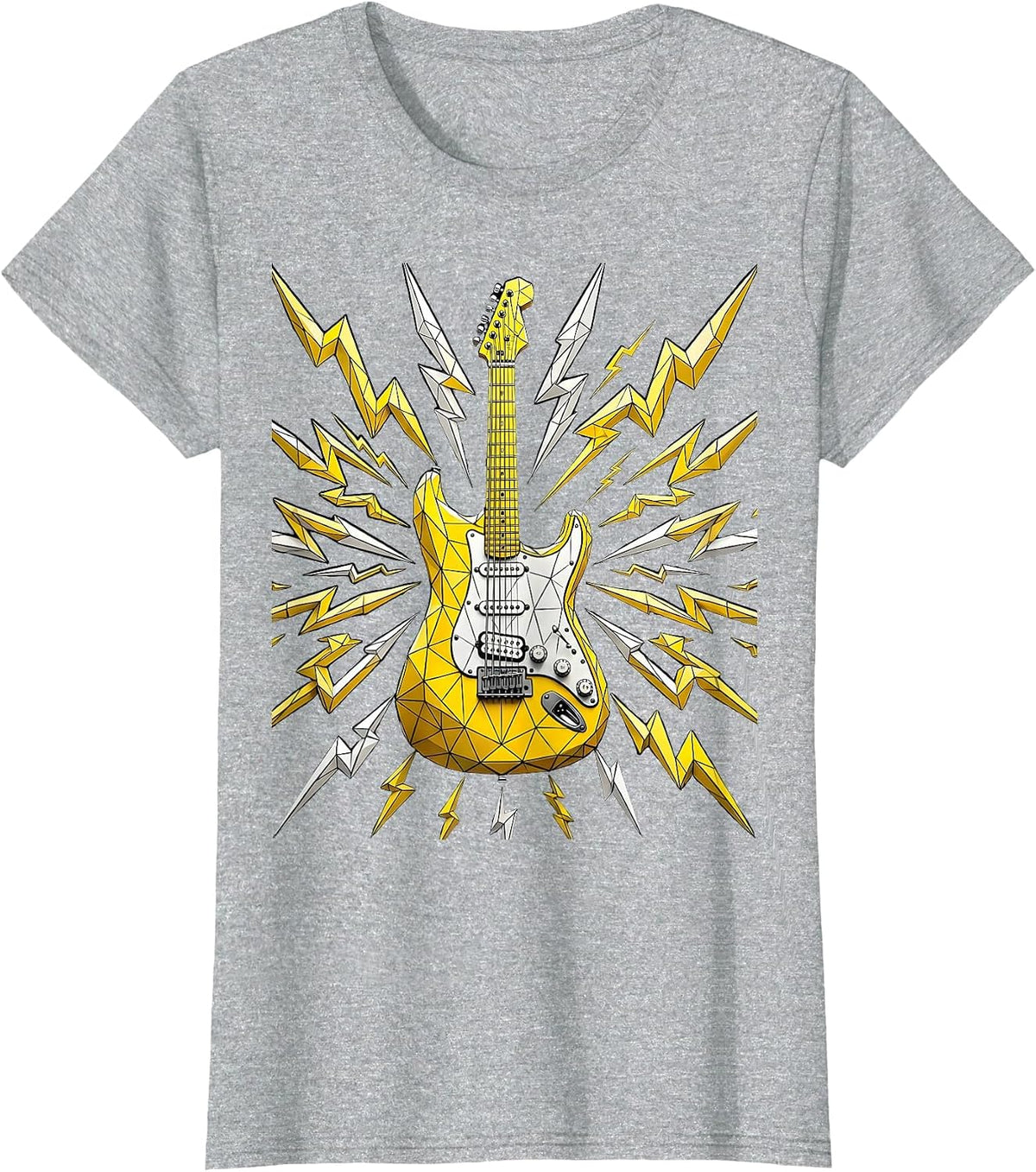 Electric Guitar Lightning Bolt Rock Music Graphic T-Shirt - Heather Grey