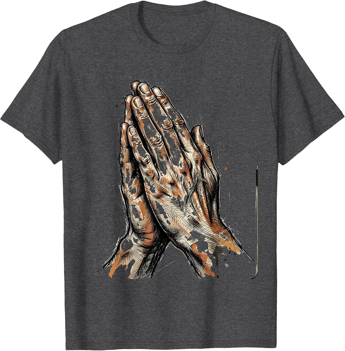 Art Teacher Paint-Covered Hands Prayer Graphic T-Shirt - Dark Heather Grey