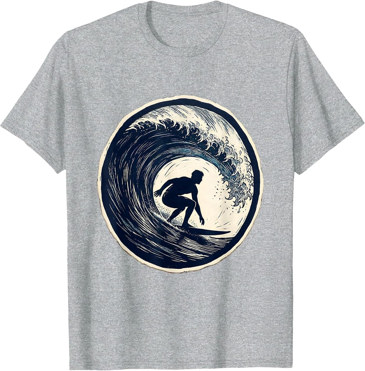 Men's Hawaiian Surfer Riding Massive Curling Wave T-Shirt - Heather Grey