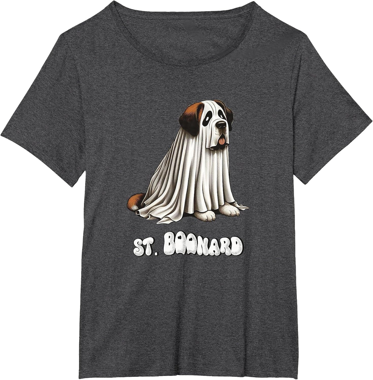 Funny Saint Bernard Halloween Ghost, St. Boonard, Dog Mom T-Shirt - Dark Heather Grey