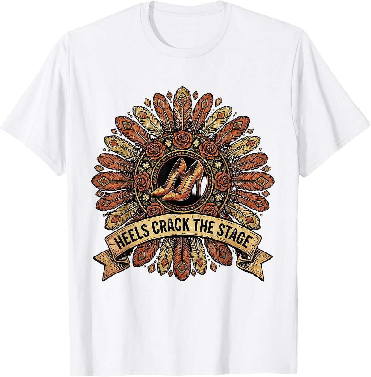 Men's Heels Crack the Stage Showgirl Design T-Shirt - White