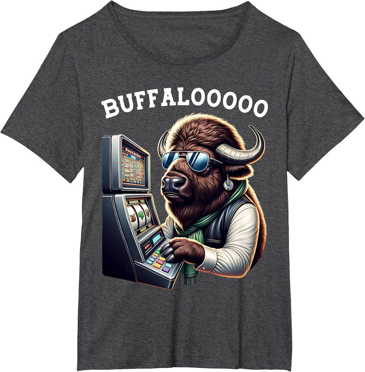 Buffalo Slot Machine Casino BUFFALOOOOO Gambling T-Shirt - Dark Heather Grey