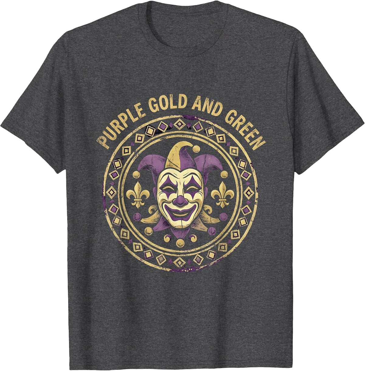 Mardi Gras Men Purple Gold and Green Design T-Shirt - Dark Heather Grey