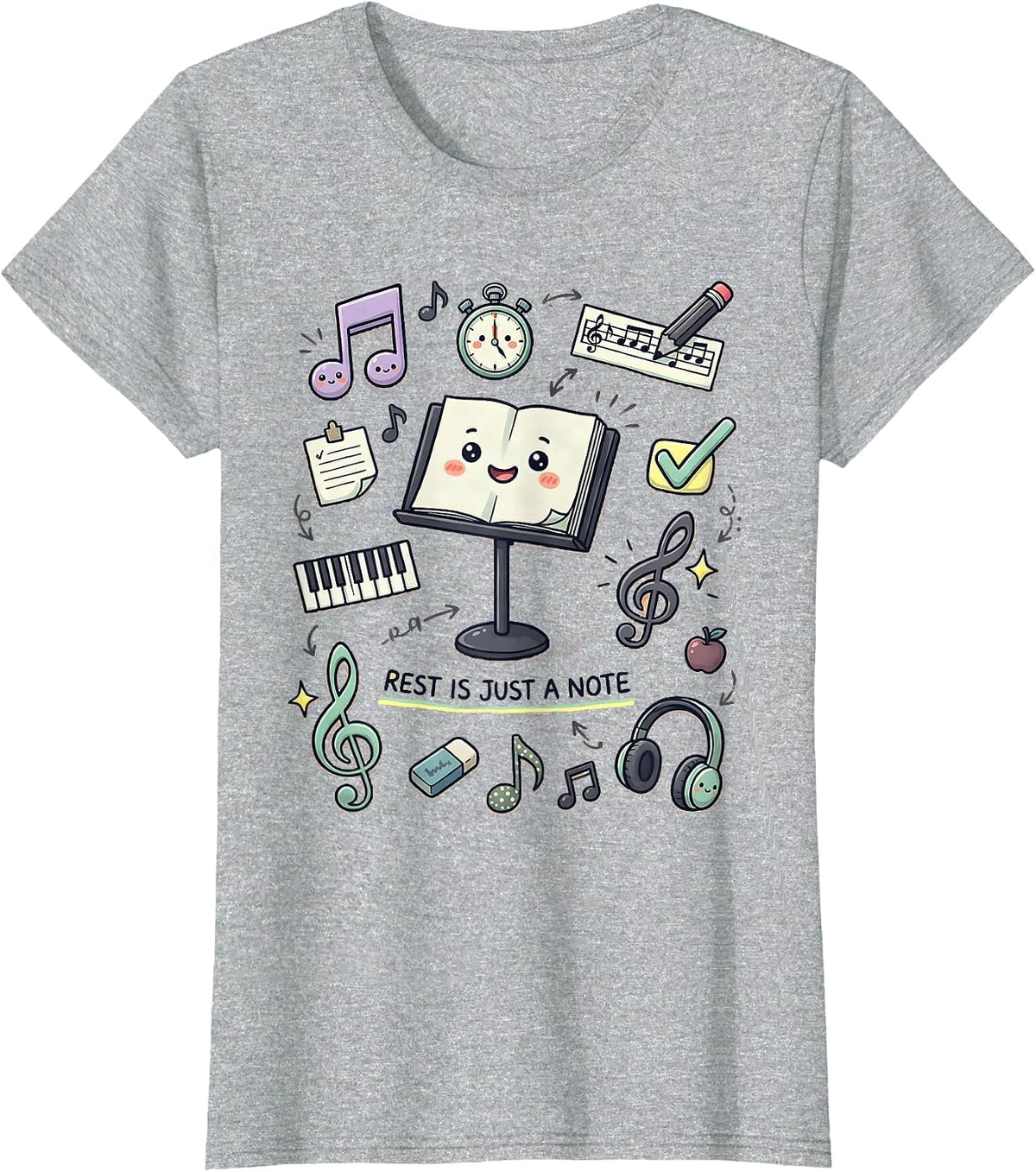 Rest Is Just a Note Music Teacher Design T-Shirt - Heather Grey