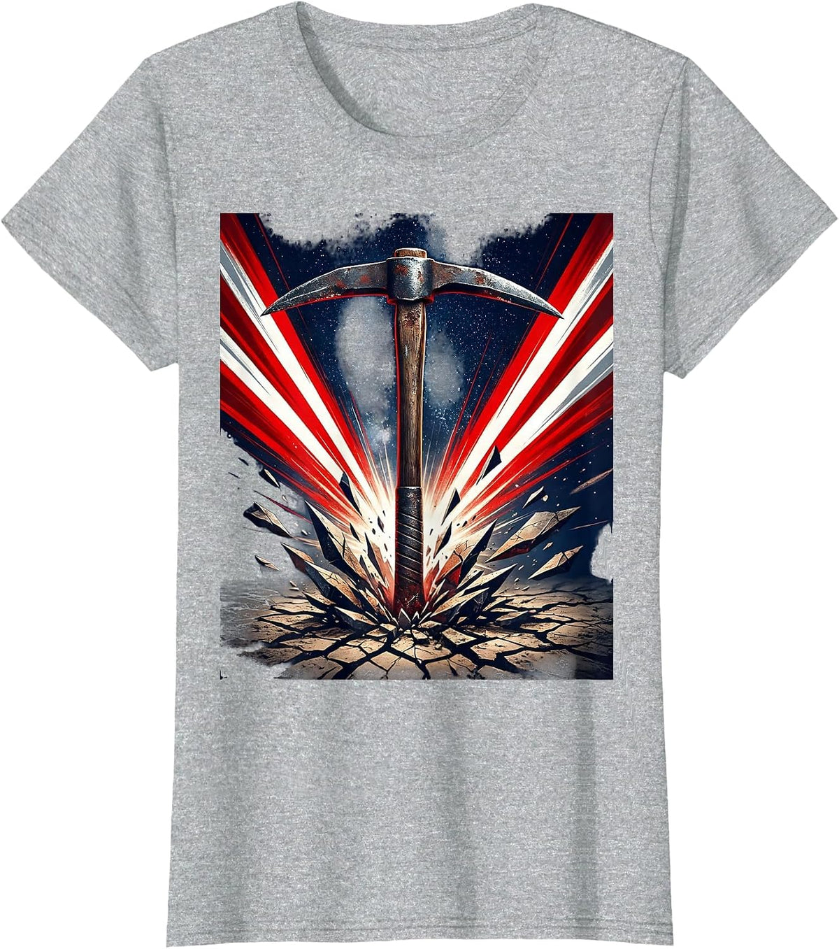 Labor Day Pickaxe Cracked Earth Graphic T-Shirt - Heather Grey