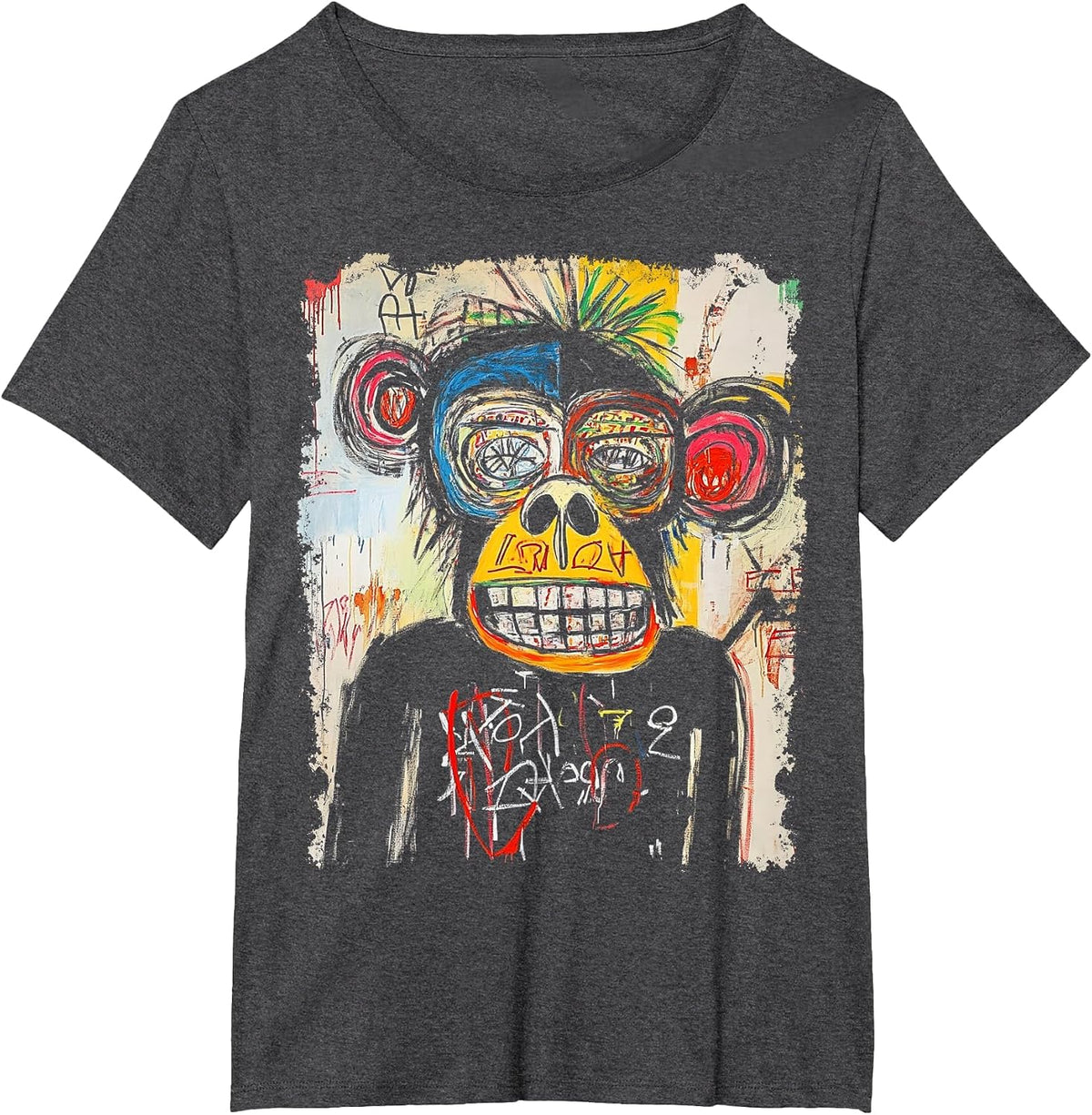 Animal Pop Art Design with A Monkey On It Men's Graffiti T-Shirt - Dark Heather Grey