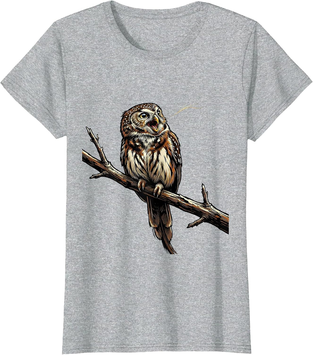 Women's Northern Pygmy-Owl Vintage Bird Lover Whimsical T-Shirt - Heather Grey