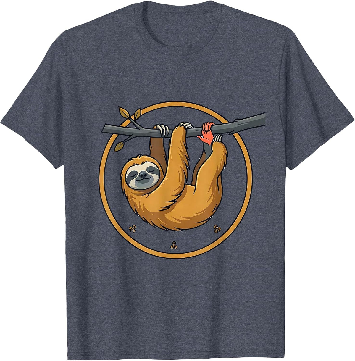 Sloth Hanging Lazy Humor Animal Lover Novelty T-Shirt - Heather Blue