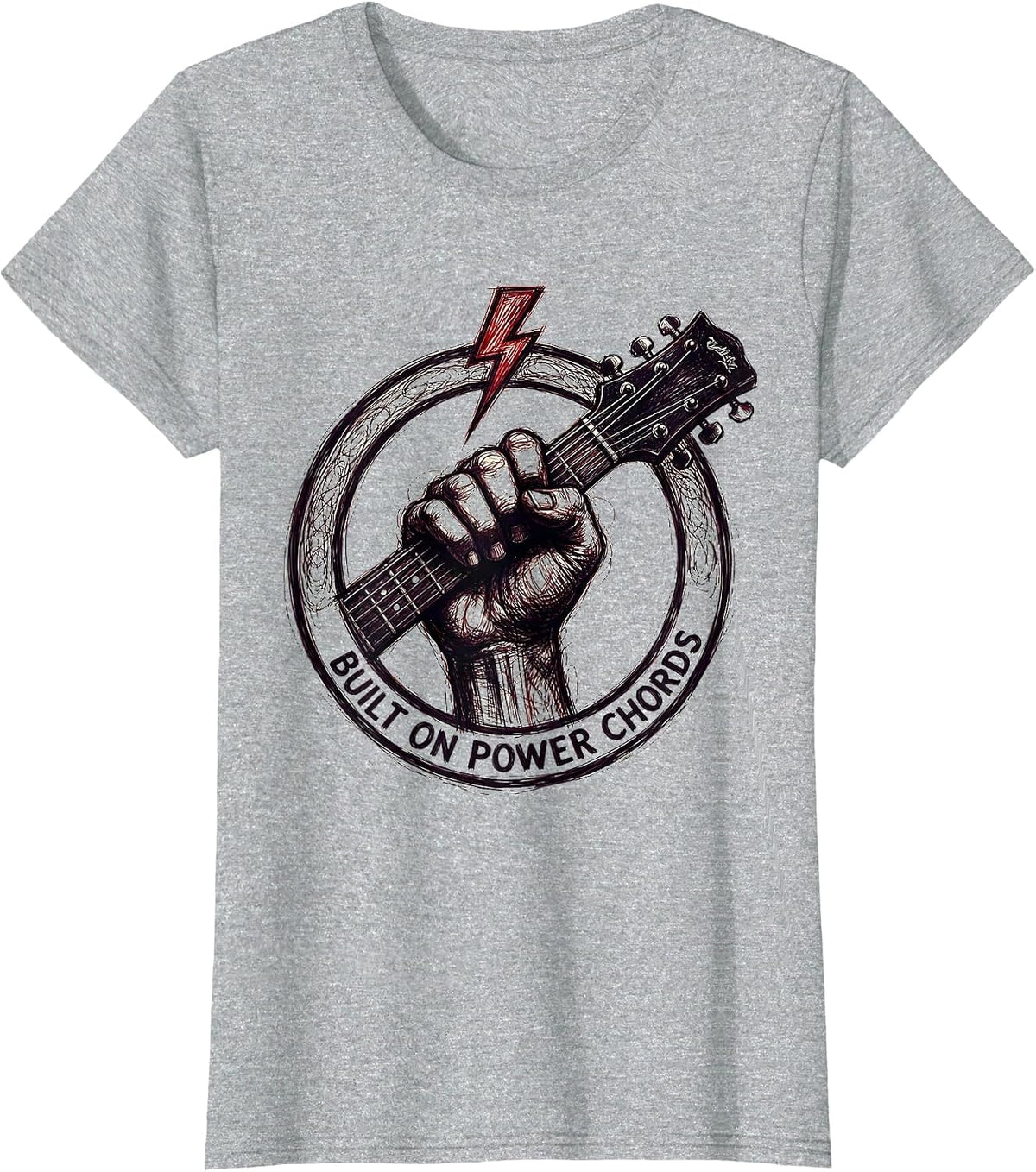 Women's Built on Power Chords Heavy Metal Guitar Design T-Shirt - Heather Grey
