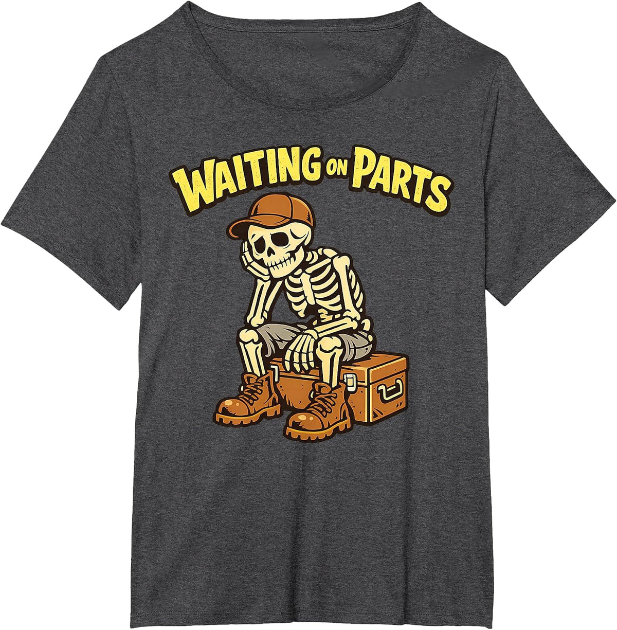 Waiting On Parts Auto Technician Skeleton Funny Mechanic T-Shirt - Dark Heather Grey