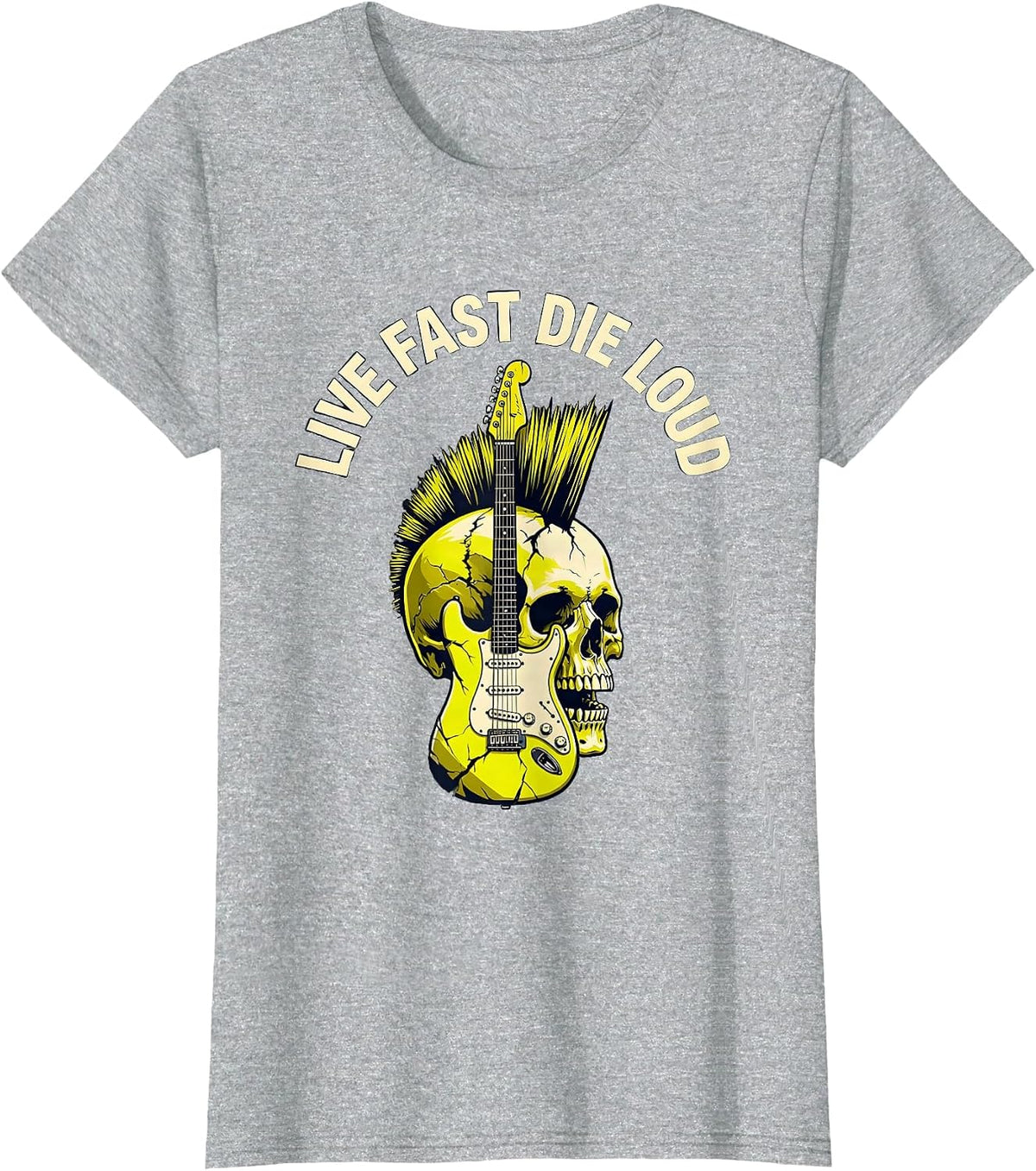 Live Fast Die Loud Punk Rock Graphic Design T-Shirt - Heather Grey