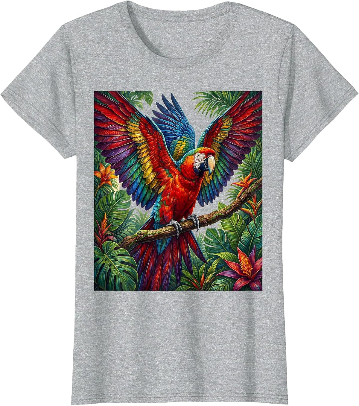 Mexican Macaw Parrot Tropical Canopy Design T-Shirt - Heather Grey