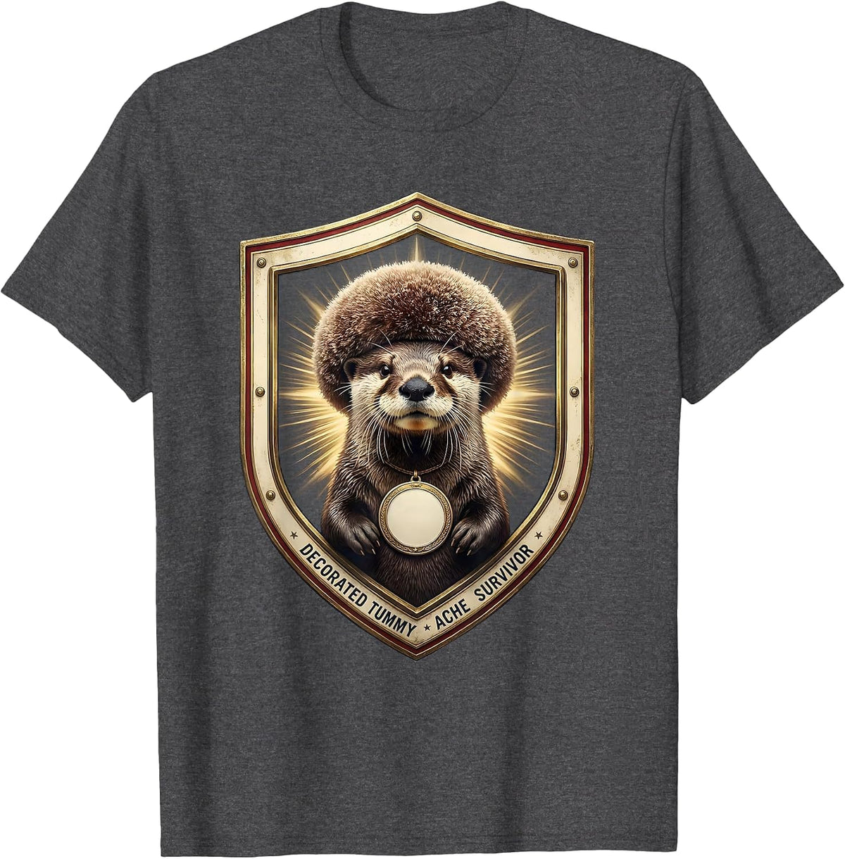 Men's Decorated Tummy Ache Survivor Funny Animal Meme Humor T-Shirt - Dark Heather Grey
