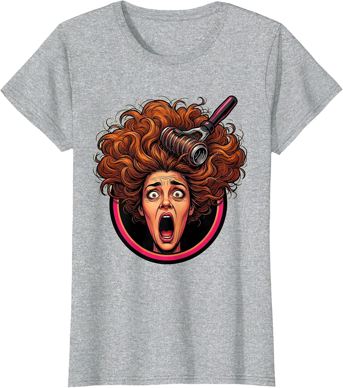 Women's Hair Tangled in Curling Iron Funny Graphic T-Shirt - Heather Grey