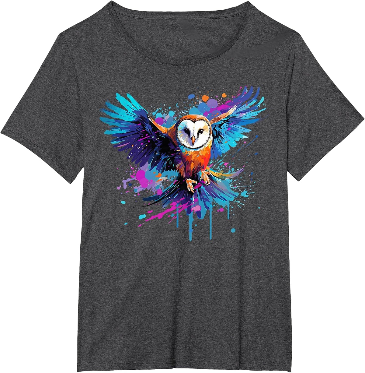 Colorful Barn Owl Owls Lover Splash Art T-Shirt - Dark Heather Grey