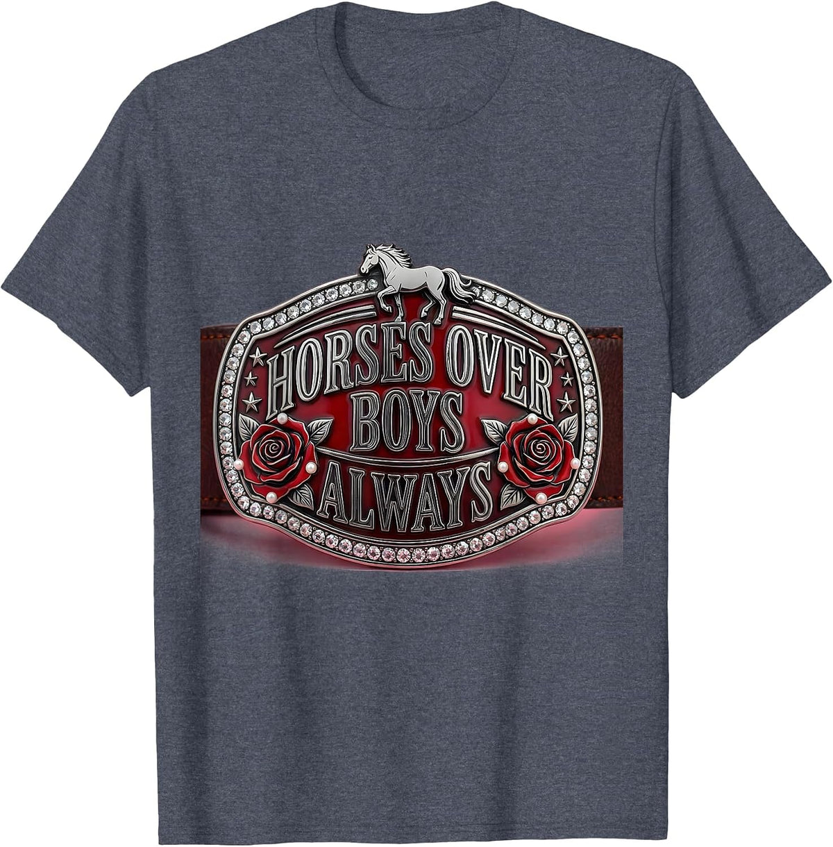 Horses Over Boys Always Western Design T-Shirt - Heather Blue