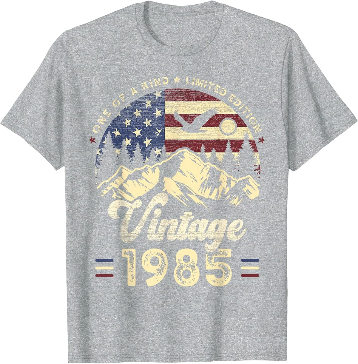 Vintage 1985 American Flag Patriotic Eagle 41st Birthday T-Shirt - Heather Grey