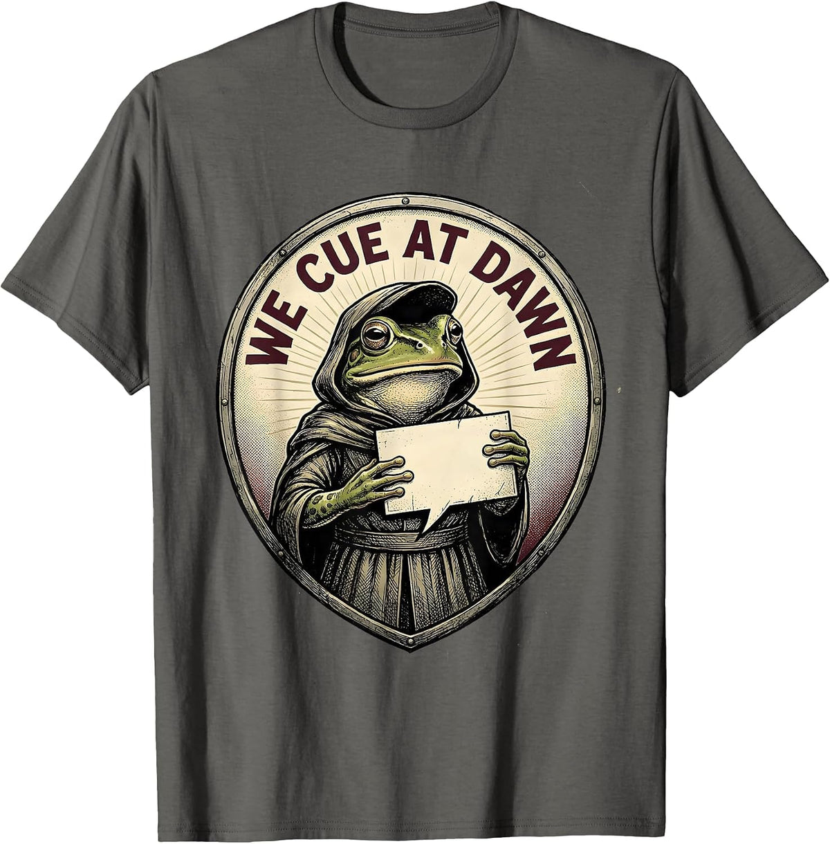 We Cue At Dawn Vintage Frog Teacher Profession Humor T-Shirt - Asphalt Grey