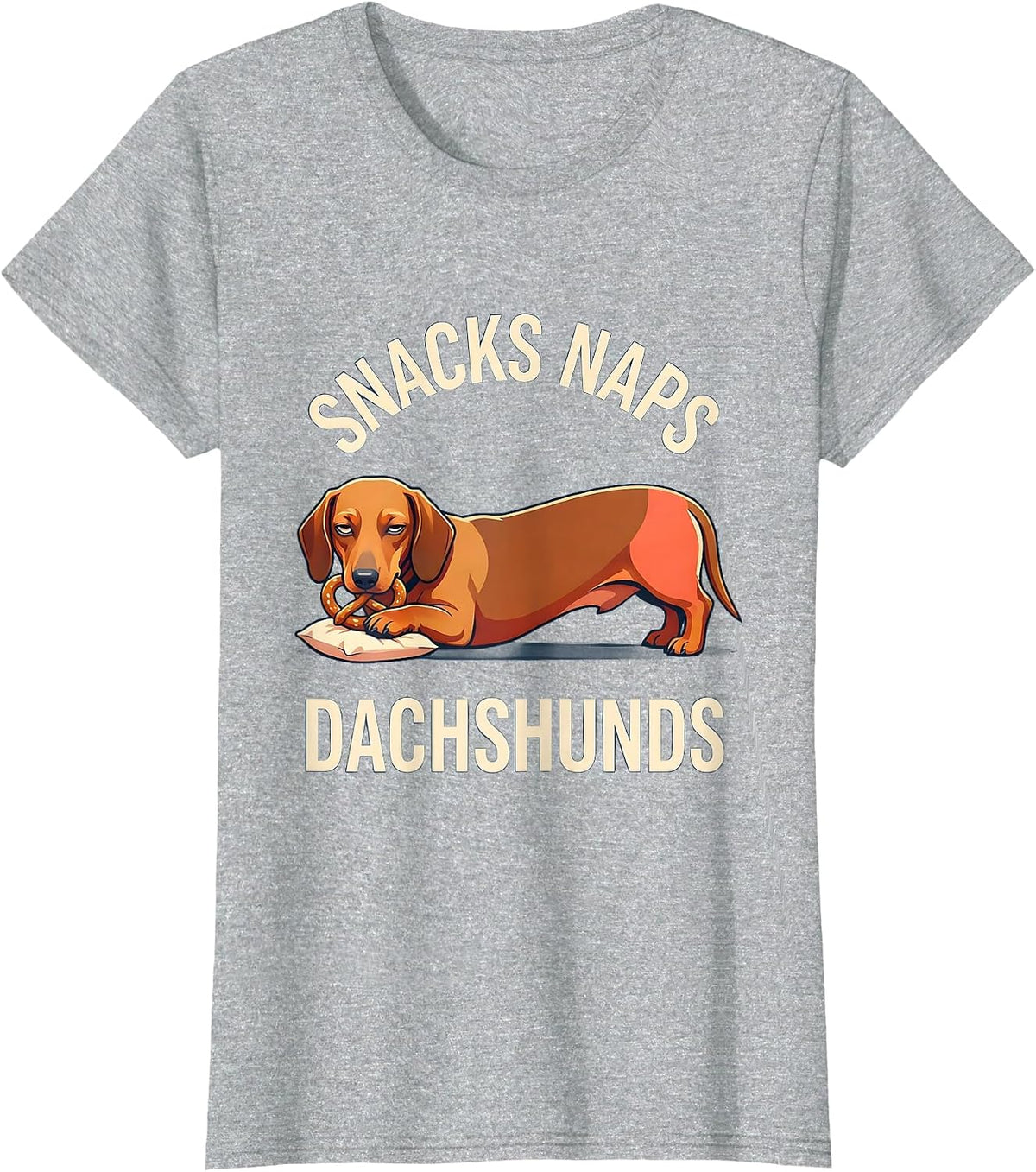 Snacks Naps Dachshunds Funny Dog Lover Design T-Shirt - Heather Grey
