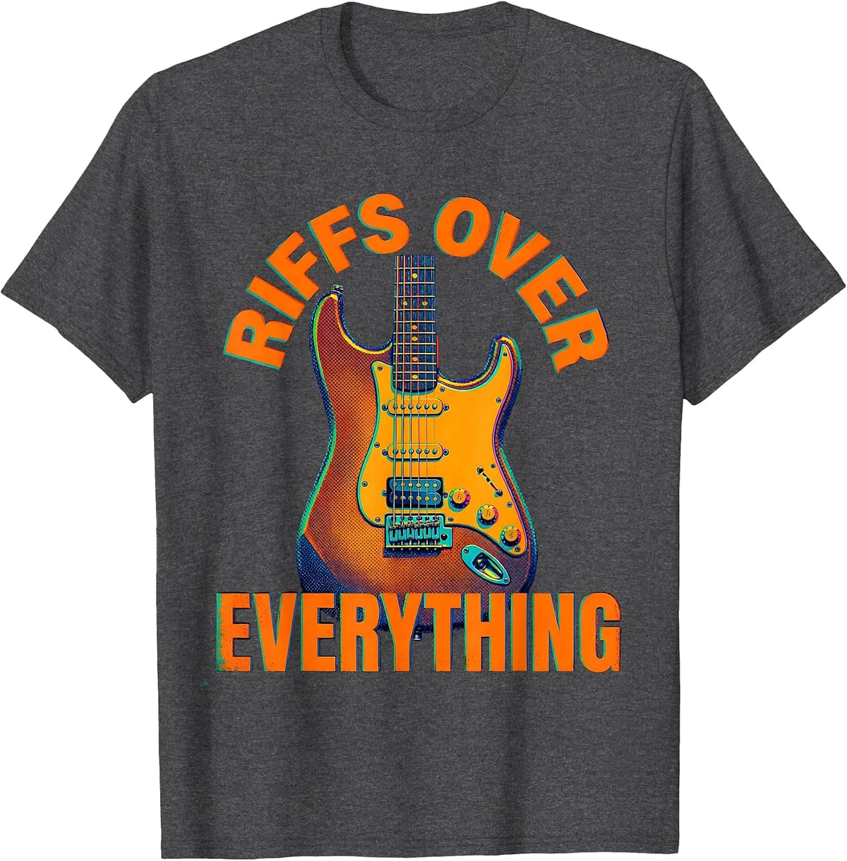 Riffs Over Everything Heavy Metal Graphic Design T-Shirt - Dark Heather Grey