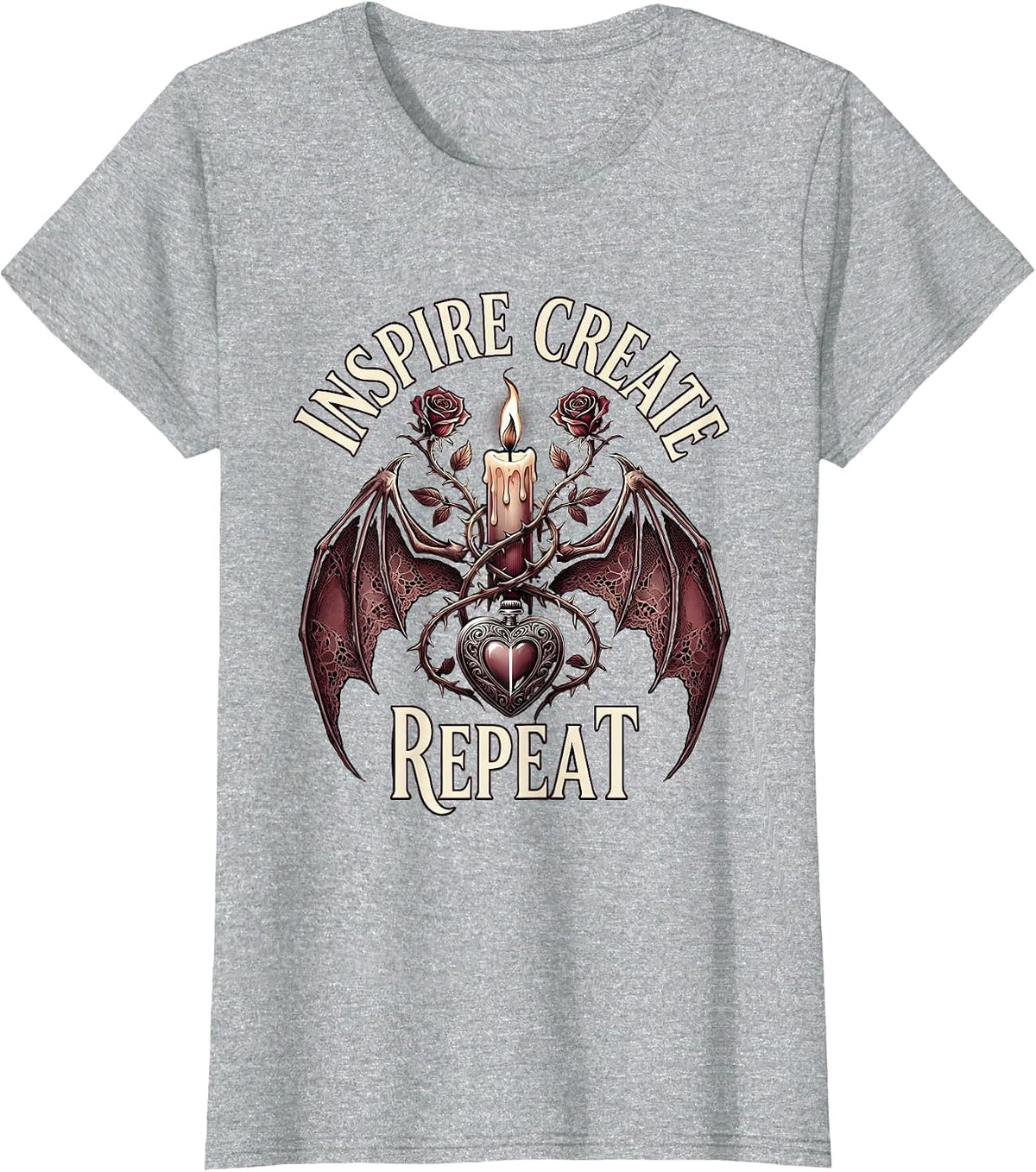 Inspire Create Repeat Art Teacher Design T-Shirt - Heather Grey