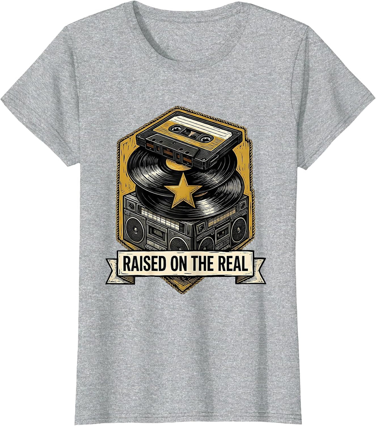 Raised On The Real Retro Golden Era 90s Hip-Hop Rap Music T-Shirt - Heather Grey