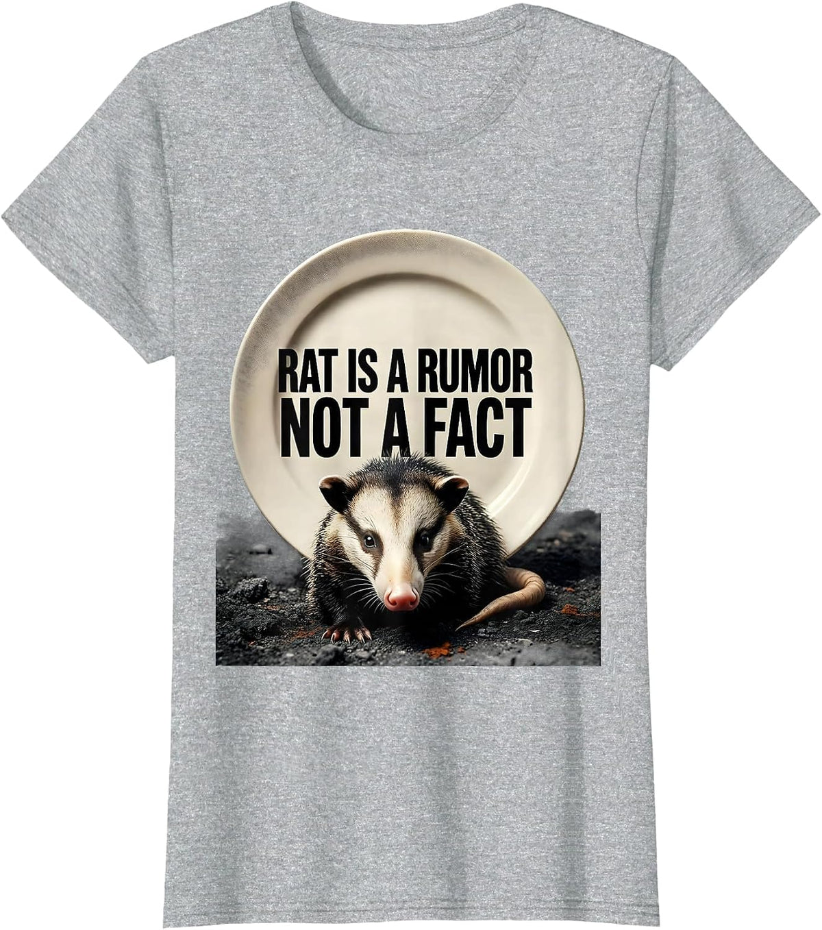 Rat Is A Rumor, Not A Fact Funny Opossum Animal Meme Humor T-Shirt - Heather Grey