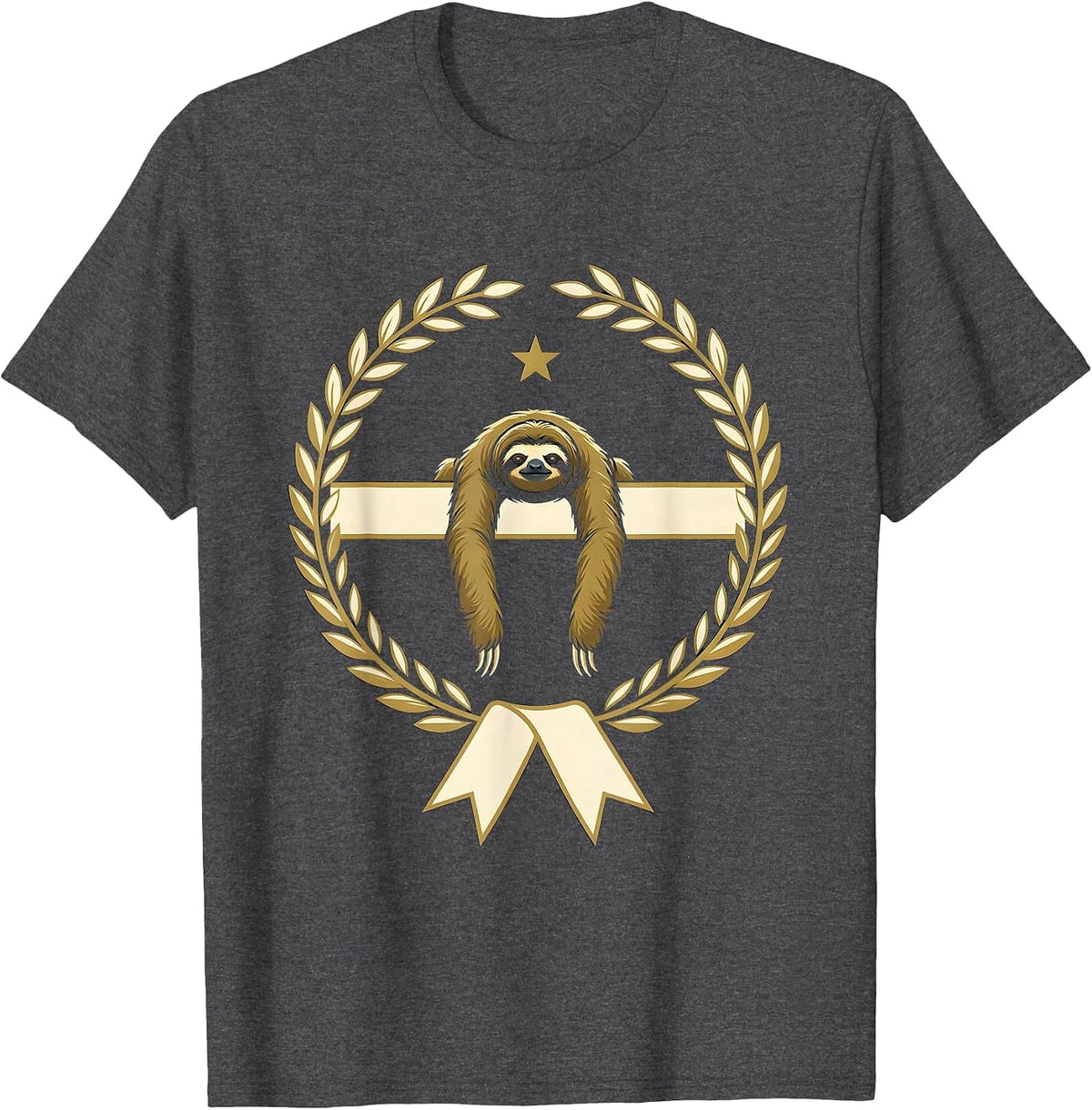 Men's Sloth Seal Emblem Funny Sloth Lover Novelty Humor T-Shirt - Dark Heather Grey