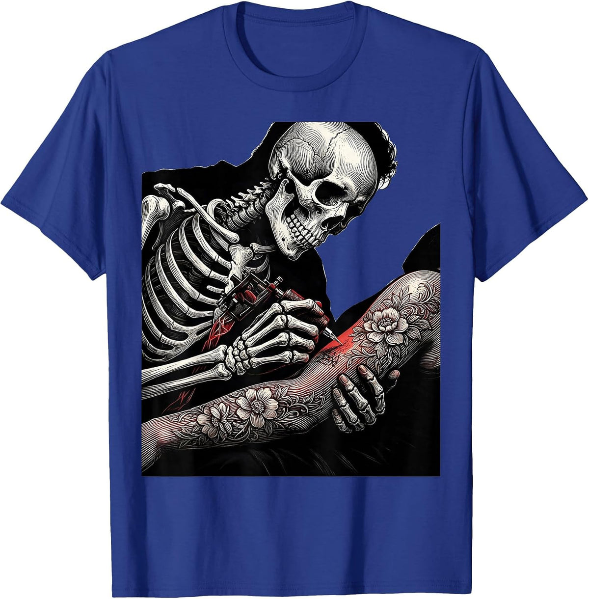 Skeleton Tattoo Artist Inking Client Illustration T-Shirt - Royal Blue