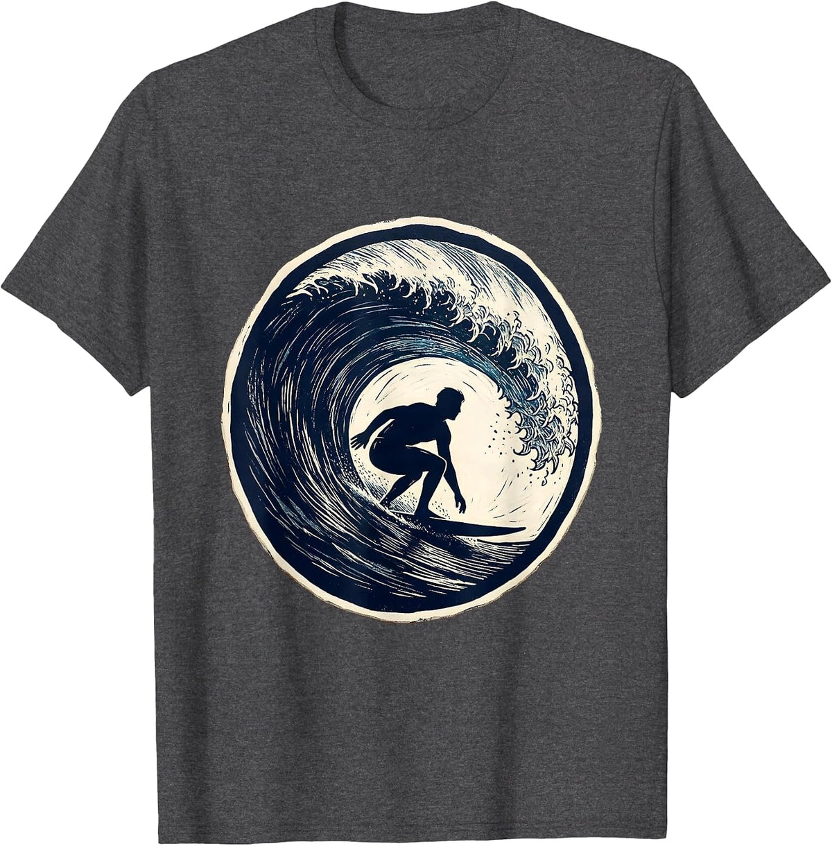 Men's Hawaiian Surfer Riding Massive Curling Wave T-Shirt - Dark Heather Grey