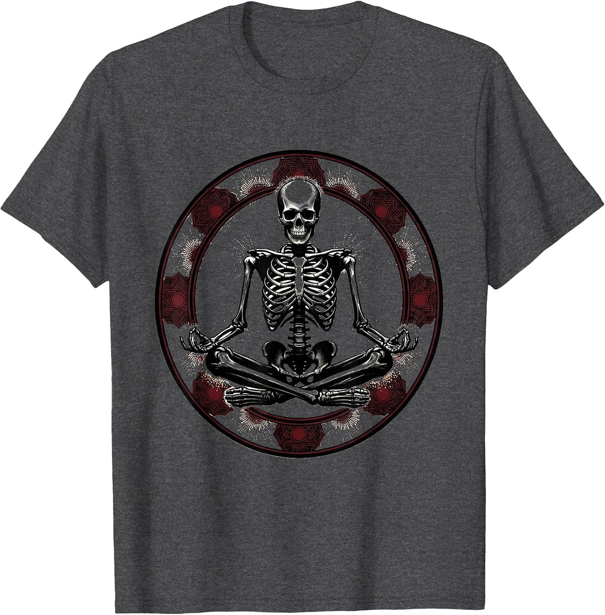 Skeleton Meditation Lotus Pose Zen Art Design T-Shirt - Dark Heather Grey