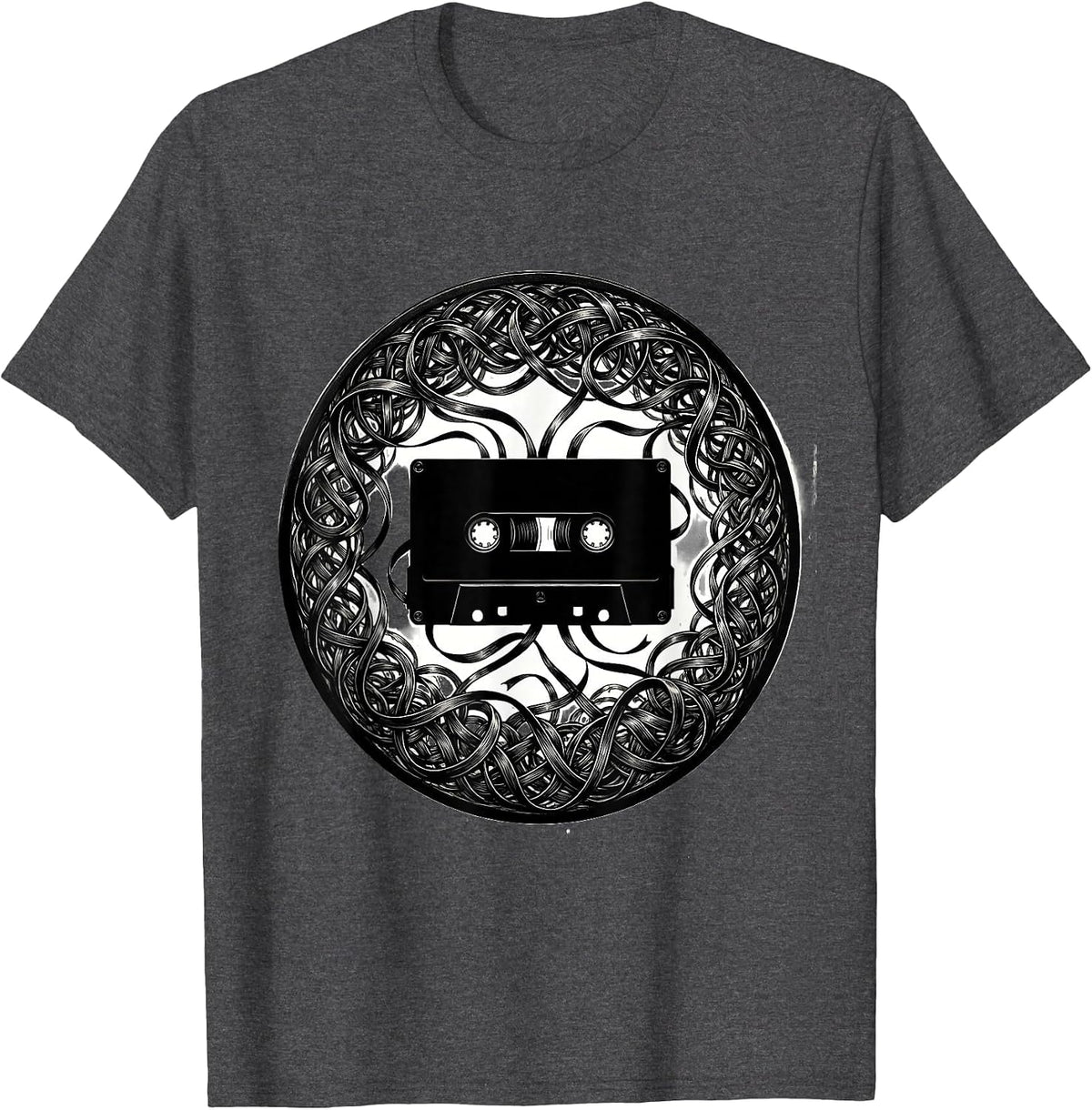 Punk Cassette Tape Unraveling Wild Chaos Art T-Shirt - Dark Heather Grey
