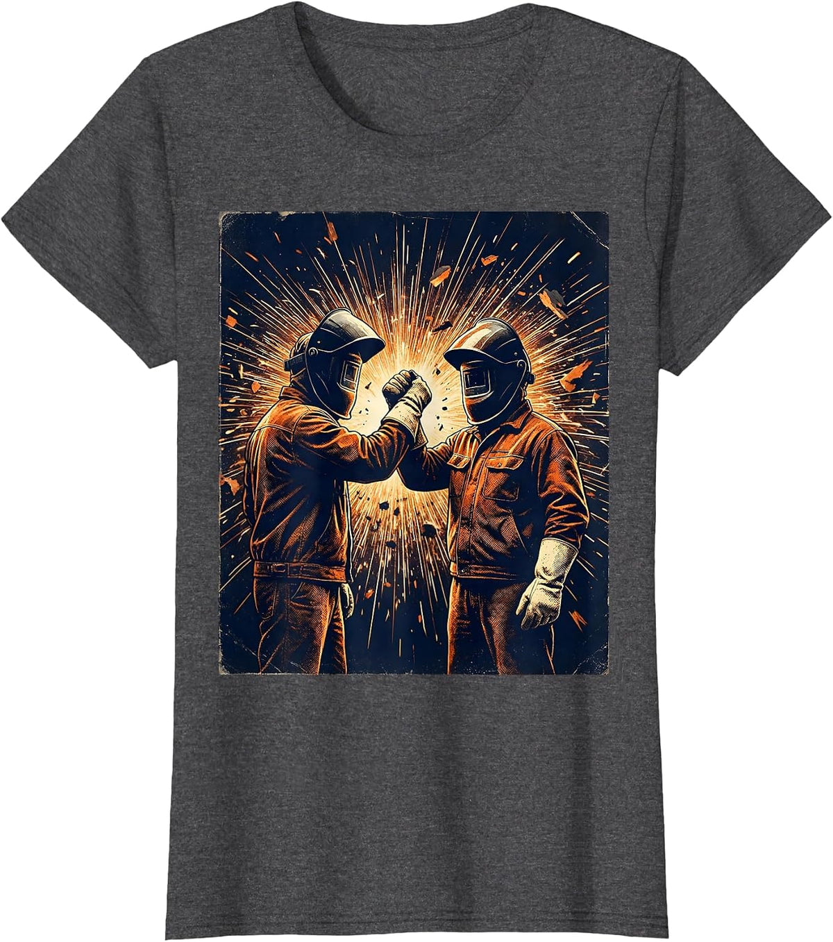 Women's Welder Fist Bump Sparks Graphic Tee T-Shirt - Dark Heather Grey