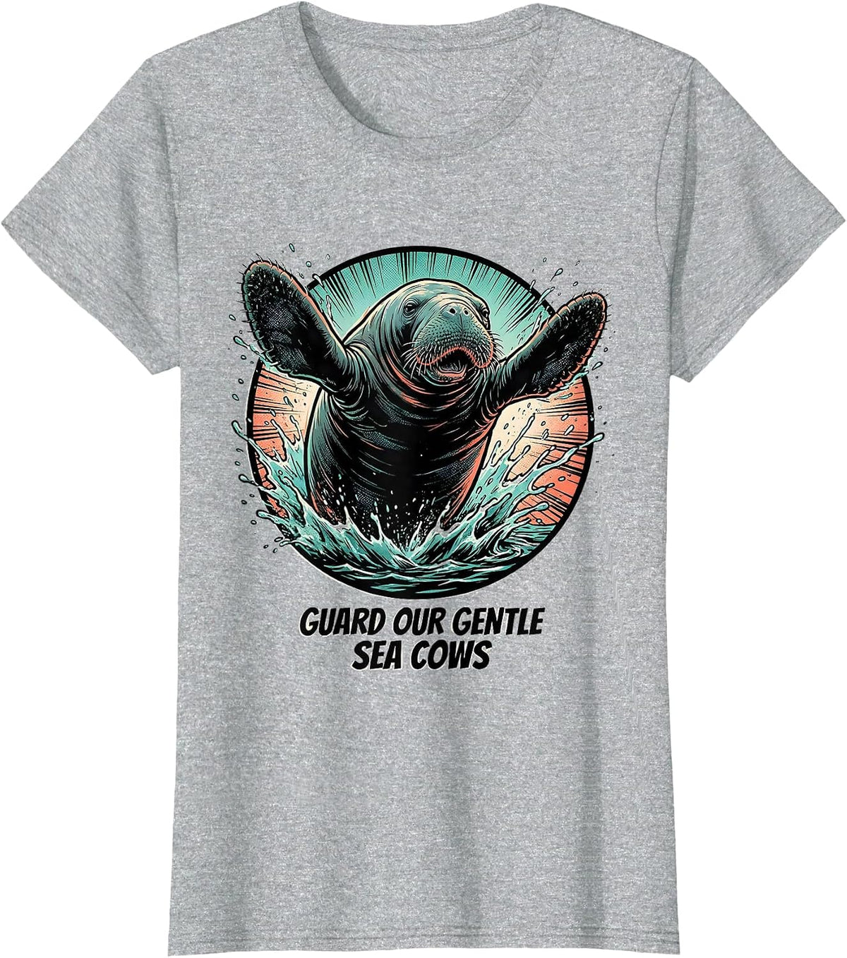 Guard Our Gentle Sea Cows Comic Book Manatee Lover Crystal T-Shirt - Heather Grey