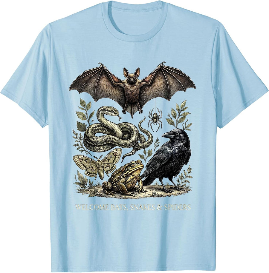 Men's Welcome Bats, Snakes & Spiders Gothic Nature Lover Animal T-Shirt - Baby Blue