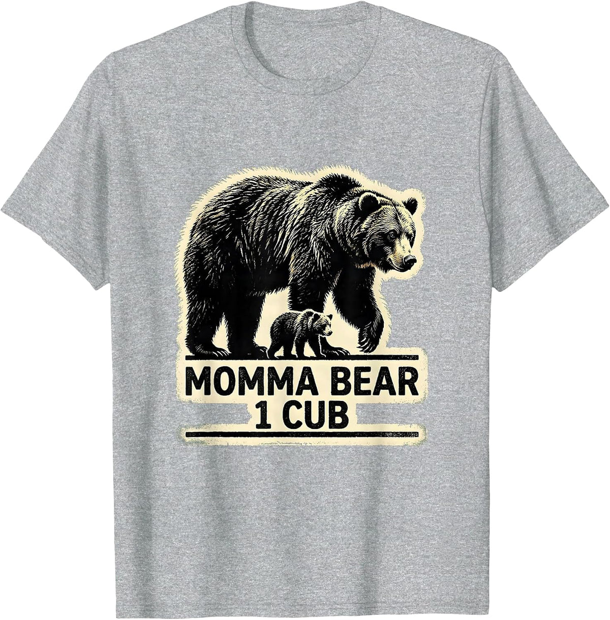 Men's Momma Bear 1 Cub Rubber Stamp Family Matching Parent Child T-Shirt - Heather Grey