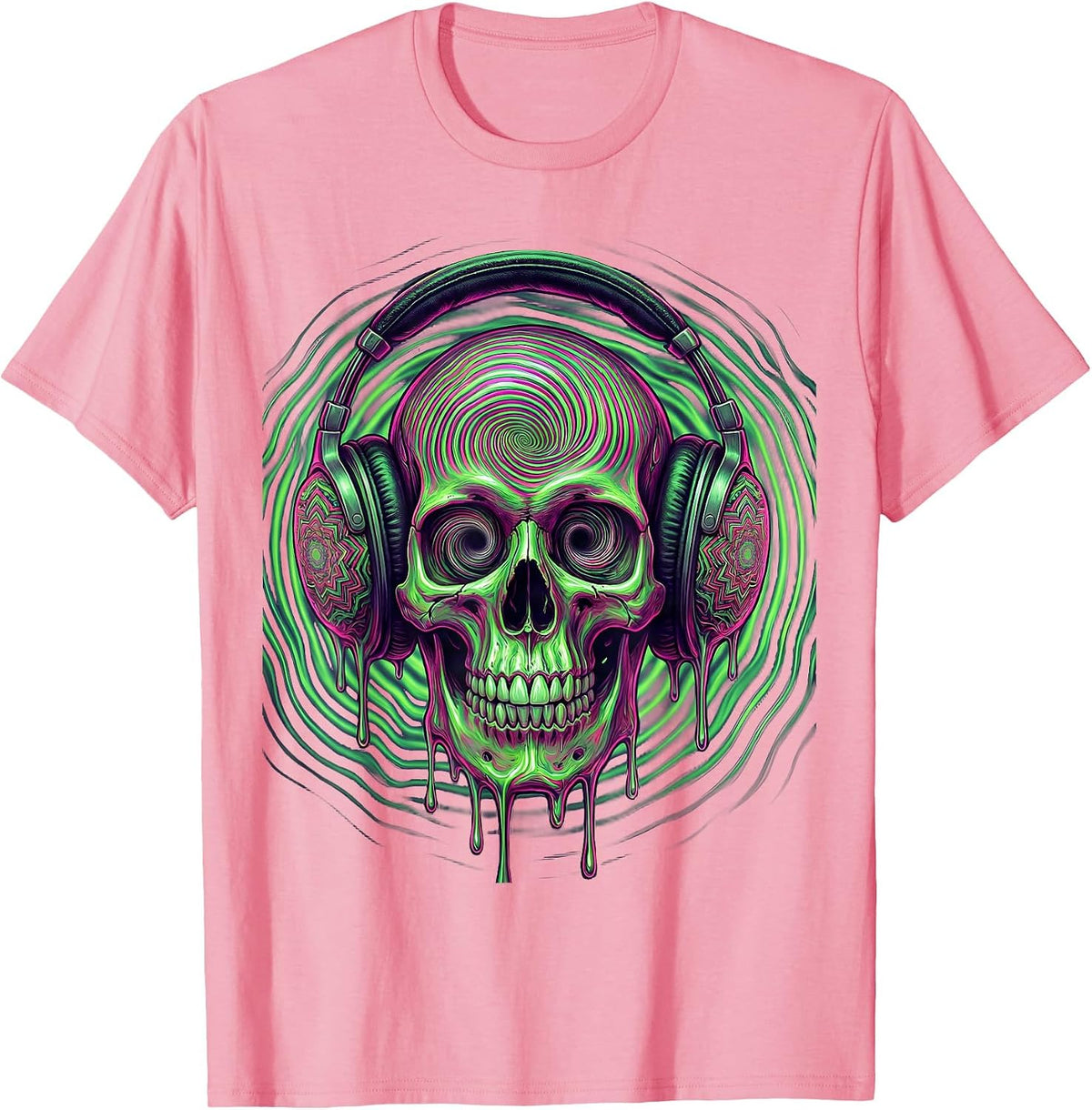 Men's Skull With Oversized Vintage Headphones Graphic T-Shirt - Pink