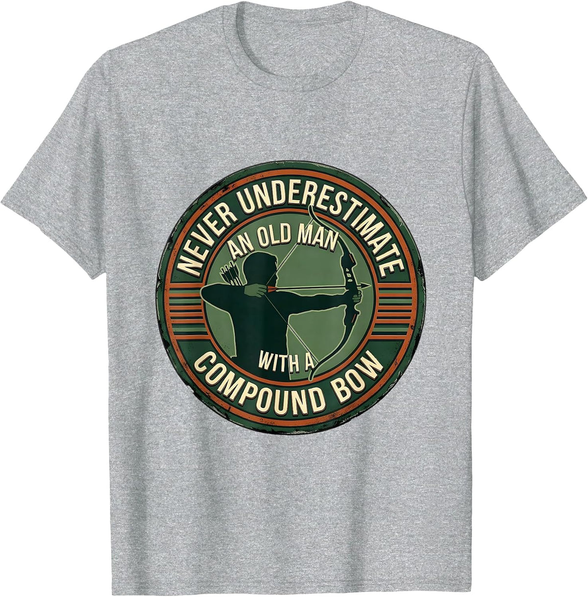 Men's Never Underestimate An Old Man With A Compound Bow Vintage T-Shirt - Heather Grey