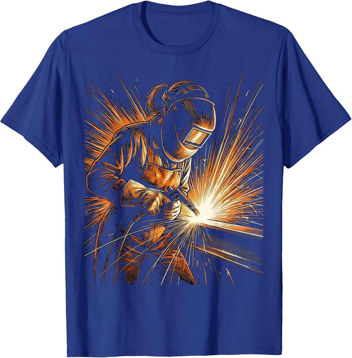 Do It Lady Welder Sparks Flying Illustration T-Shirt - Royal Blue