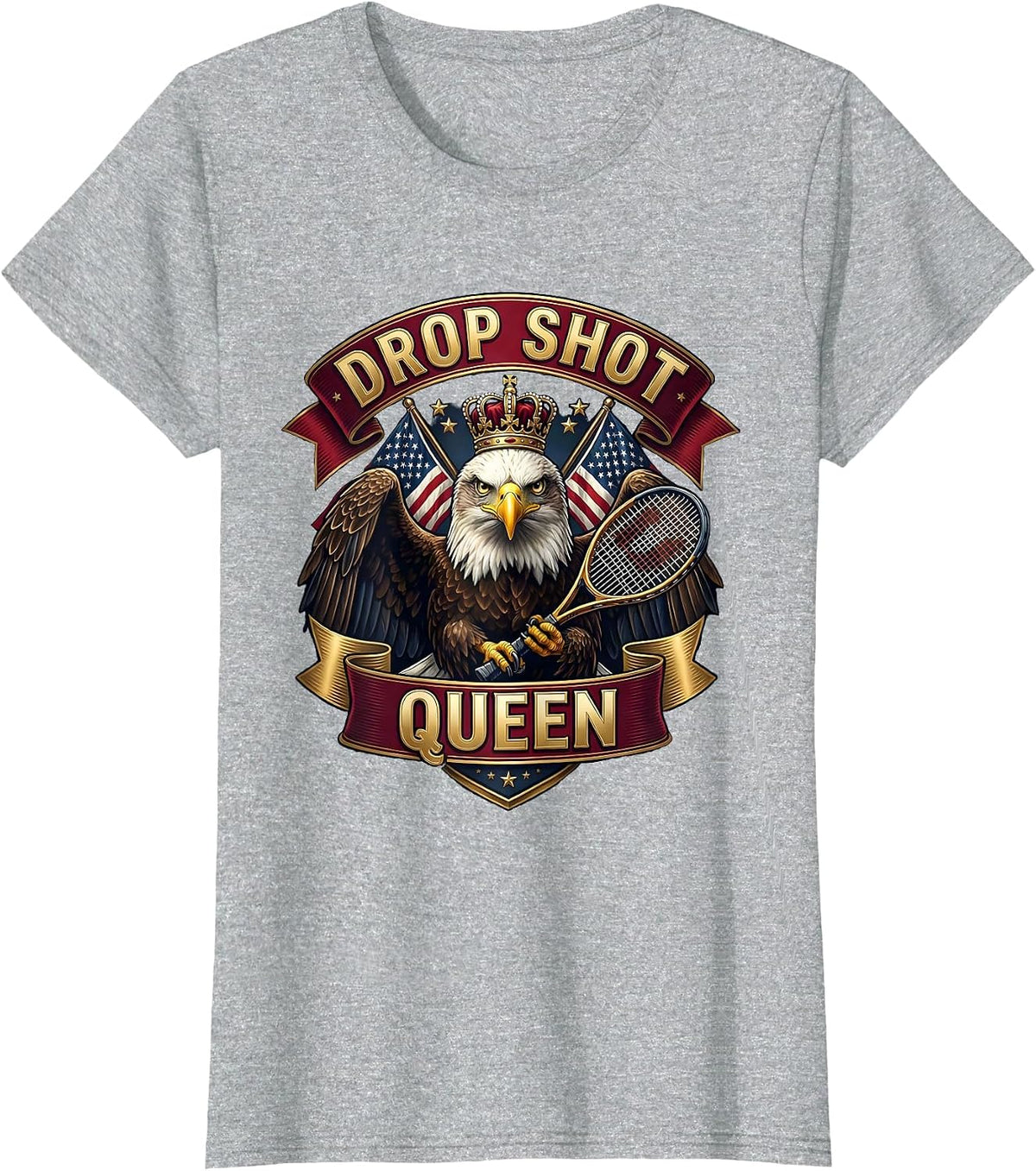 Drop Shot Queen Tennis Graphic Design T-Shirt - Heather Grey