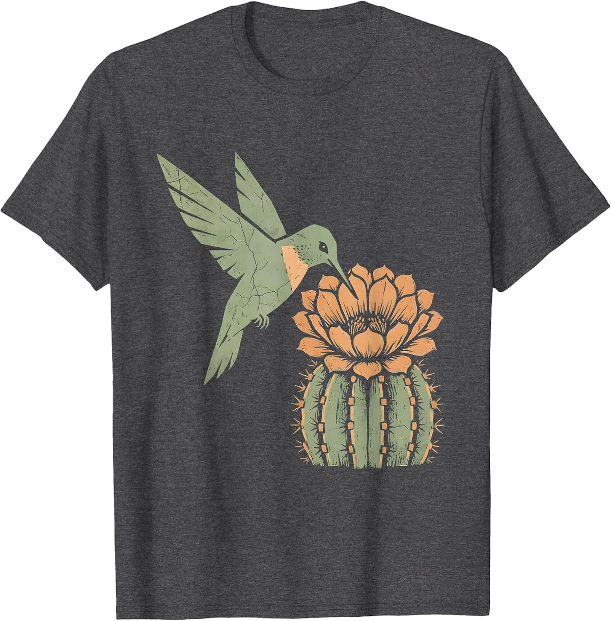 Boho Hummingbird Desert Cactus Flower Art T-Shirt - Dark Heather Grey