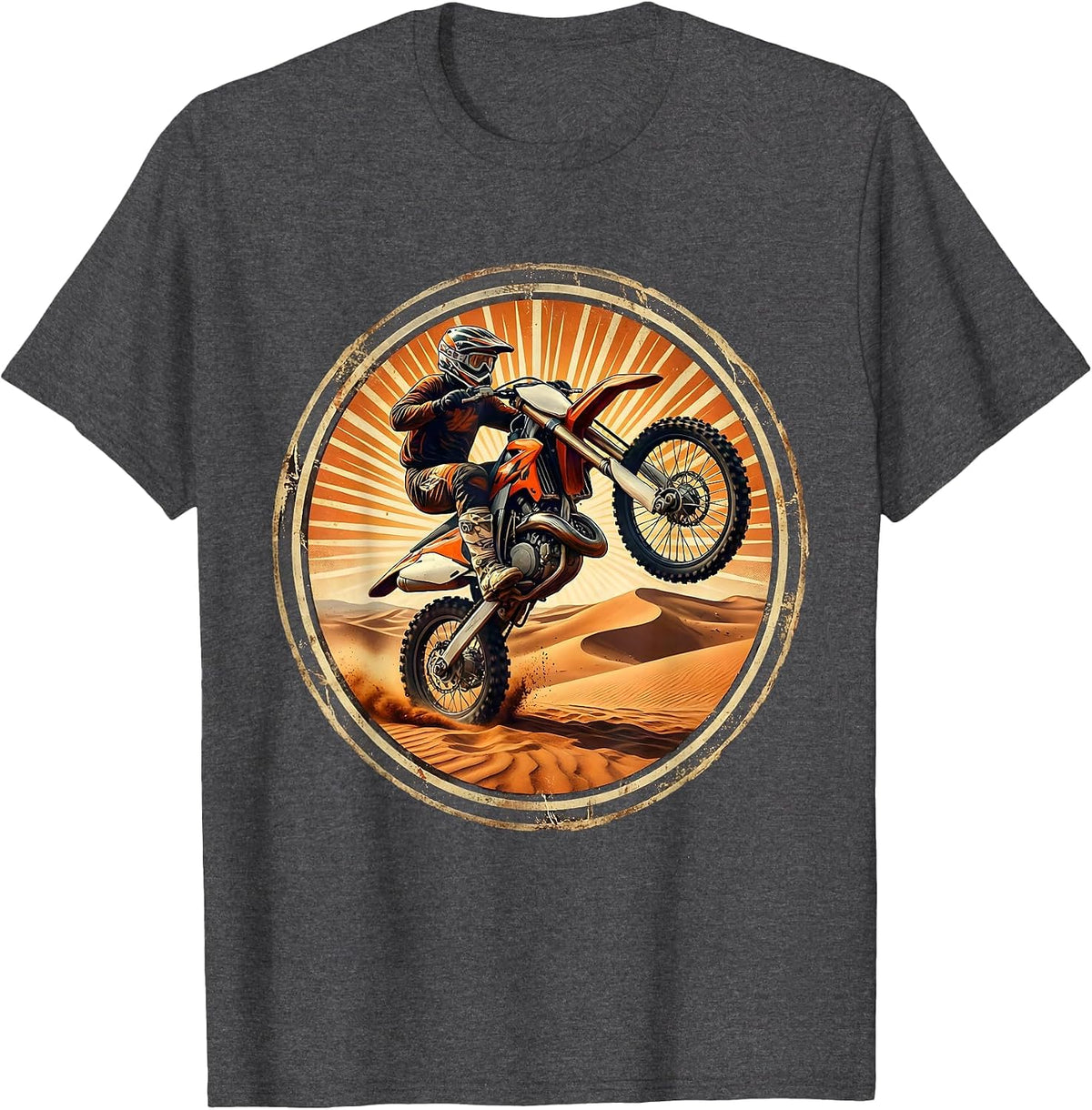 Vintage 1985 Dirt Bike Desert Dune Launch T-Shirt - Dark Heather Grey