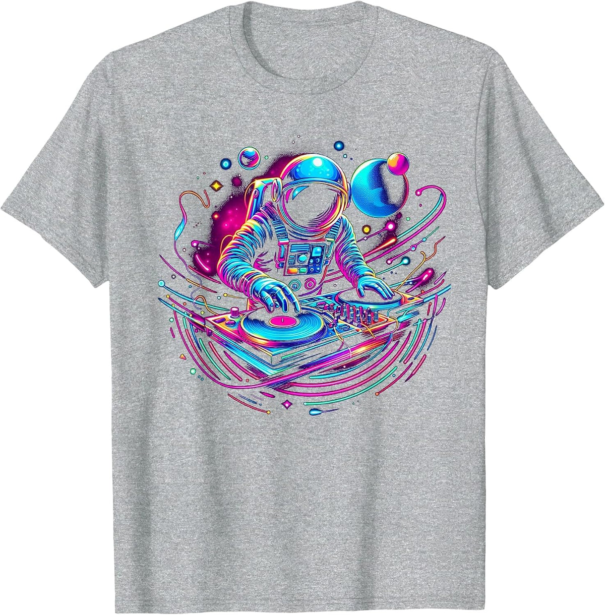 Astronaut DJ, DJing in Space, Music Lover Cool Graphic T-Shirt - Heather Grey
