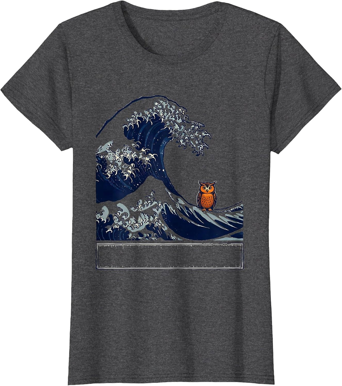 Women's Wave Owl Animal Parody Japanese Art Graphic T-Shirt - Dark Heather Grey