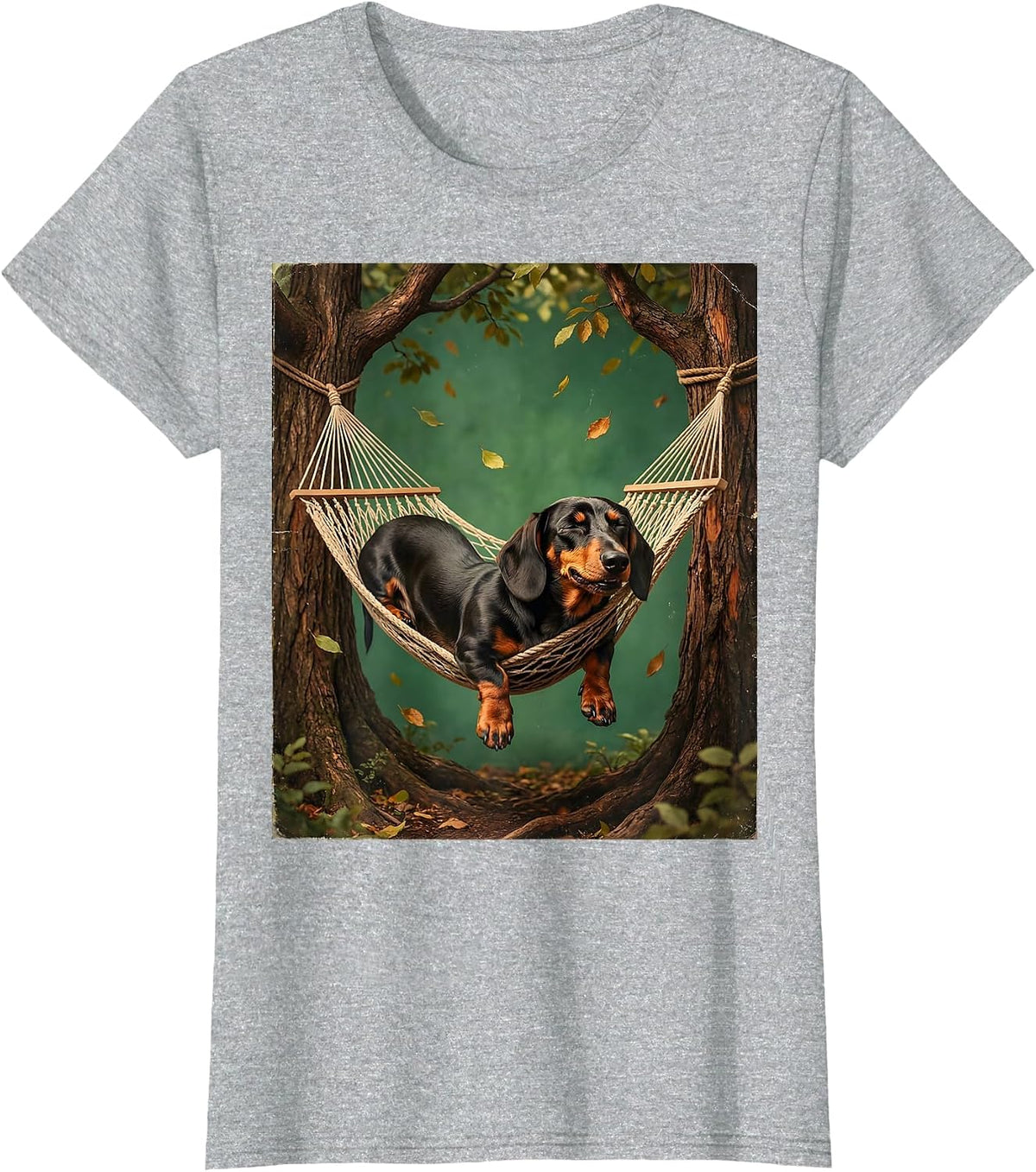 Women's Dachshund Hammock Lounging Funny Dog Graphic T-Shirt - Heather Grey