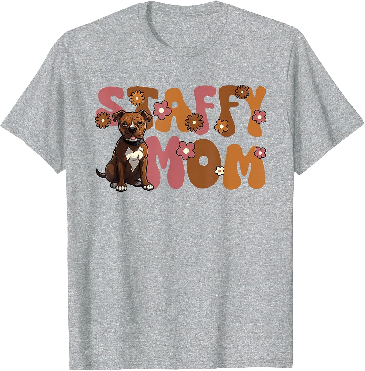 Staffordshire Bull Terrier Groovy World's Best Staffy Mom T-Shirt - Heather Grey