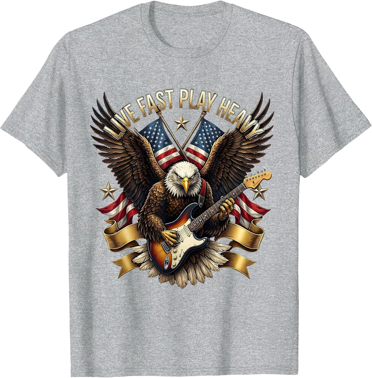 Men's Live Fast Play Heavy Metal Graphic Design T-Shirt - Heather Grey