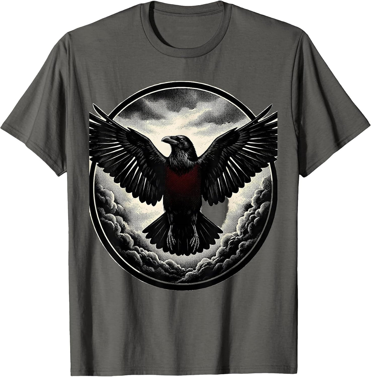 Men's Crow Worm's Eye View Storm Clouds Art T-Shirt - Asphalt Grey