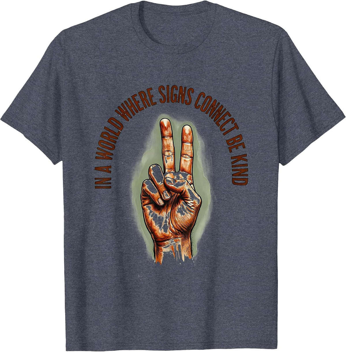 In A World Where Signs Connect Be Kind Vintage ASL Teacher T-Shirt - Heather Blue