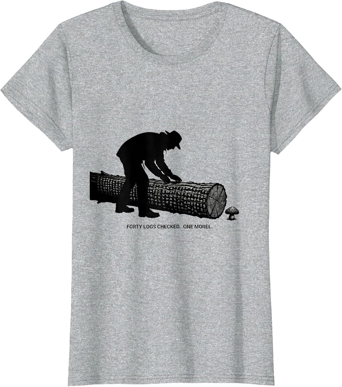 Women's Forty Logs Checked. One Morel. Funny Mushroom Forager Morel T-Shirt - Heather Grey